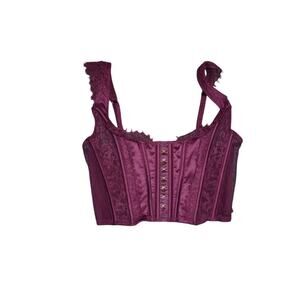 Victoria’s Secret Burgundy Lace Corset Top  XS Satin Hook Front NWT